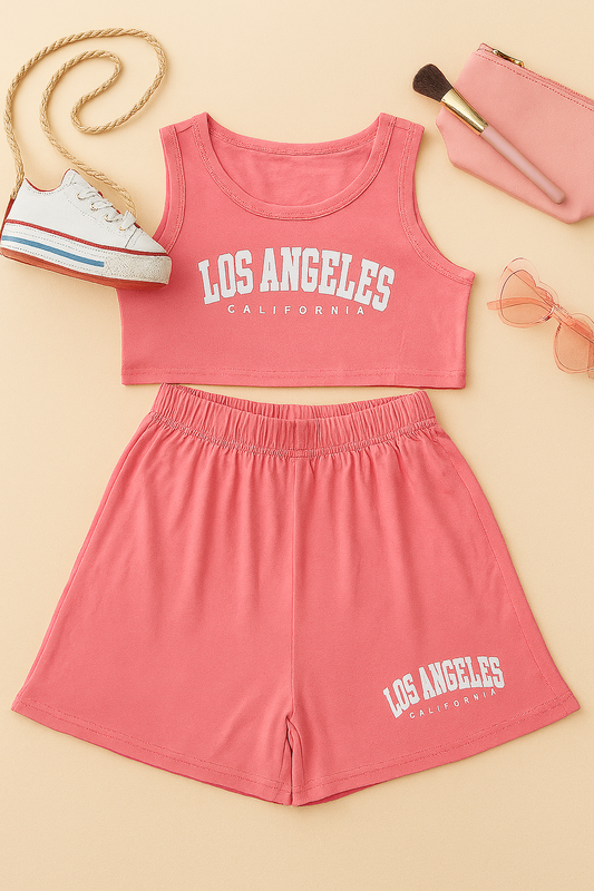 Pink LA shorts Set