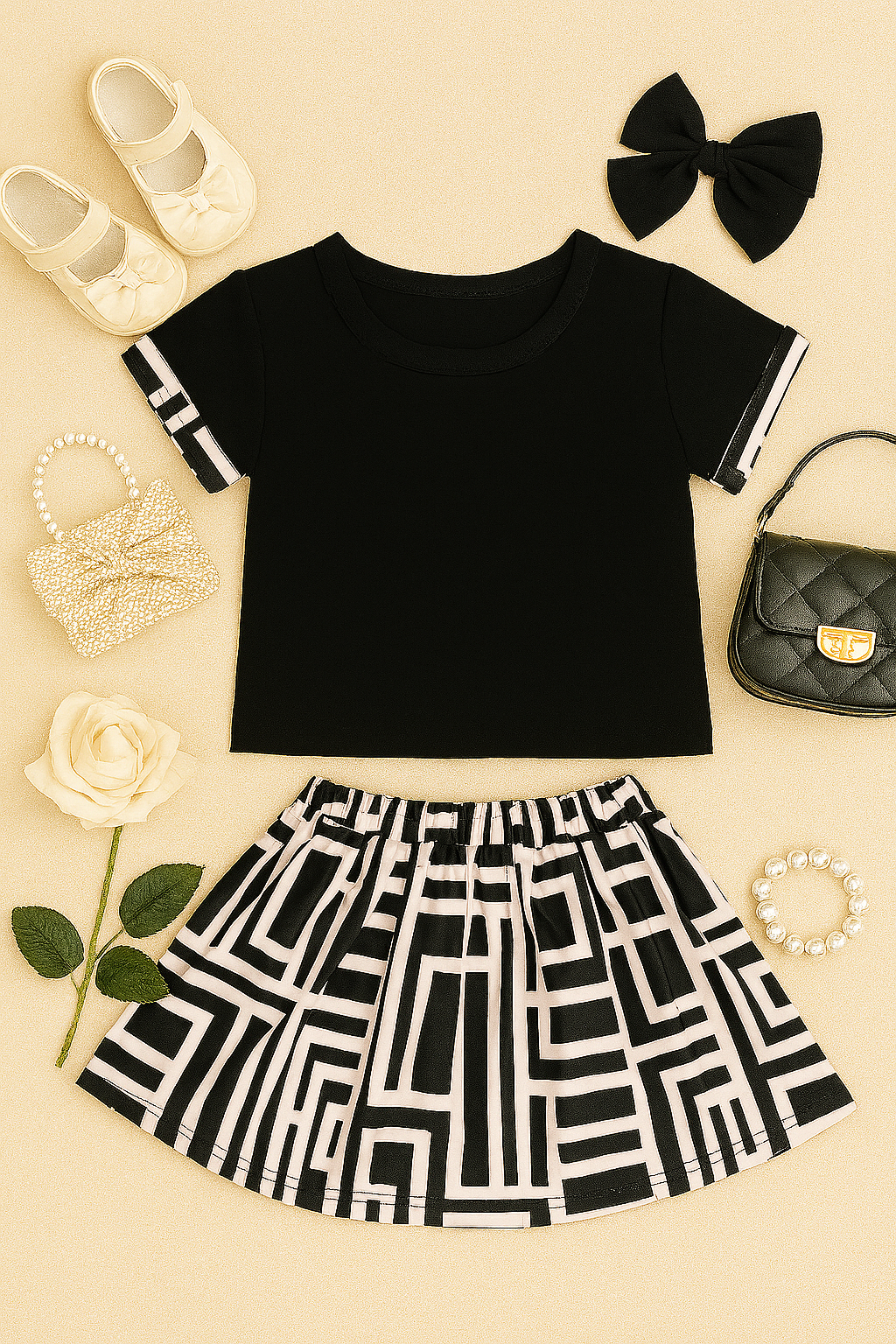 Black and white skirt set