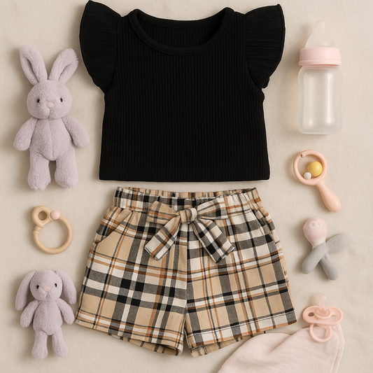 Black and beige short and T-shirt set