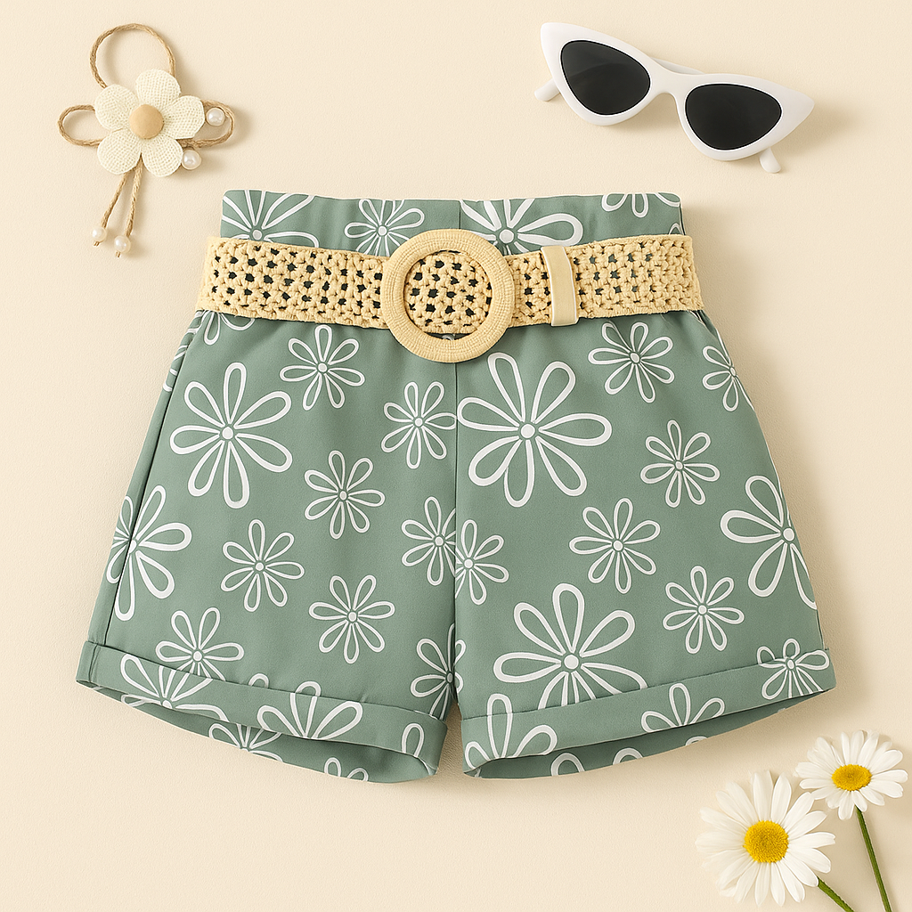 White and Green Shorts Set